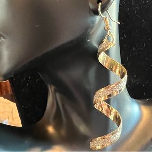 Gold Toned Swirl Ribbon Earrings